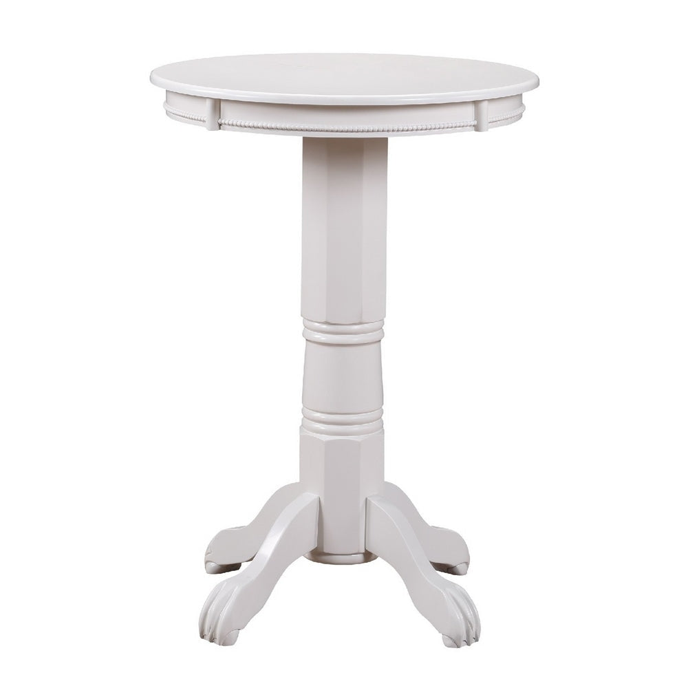 Ava 42 Inch Wood Pub Bar Table, Molded Trim, Carved Pedestal, Cream