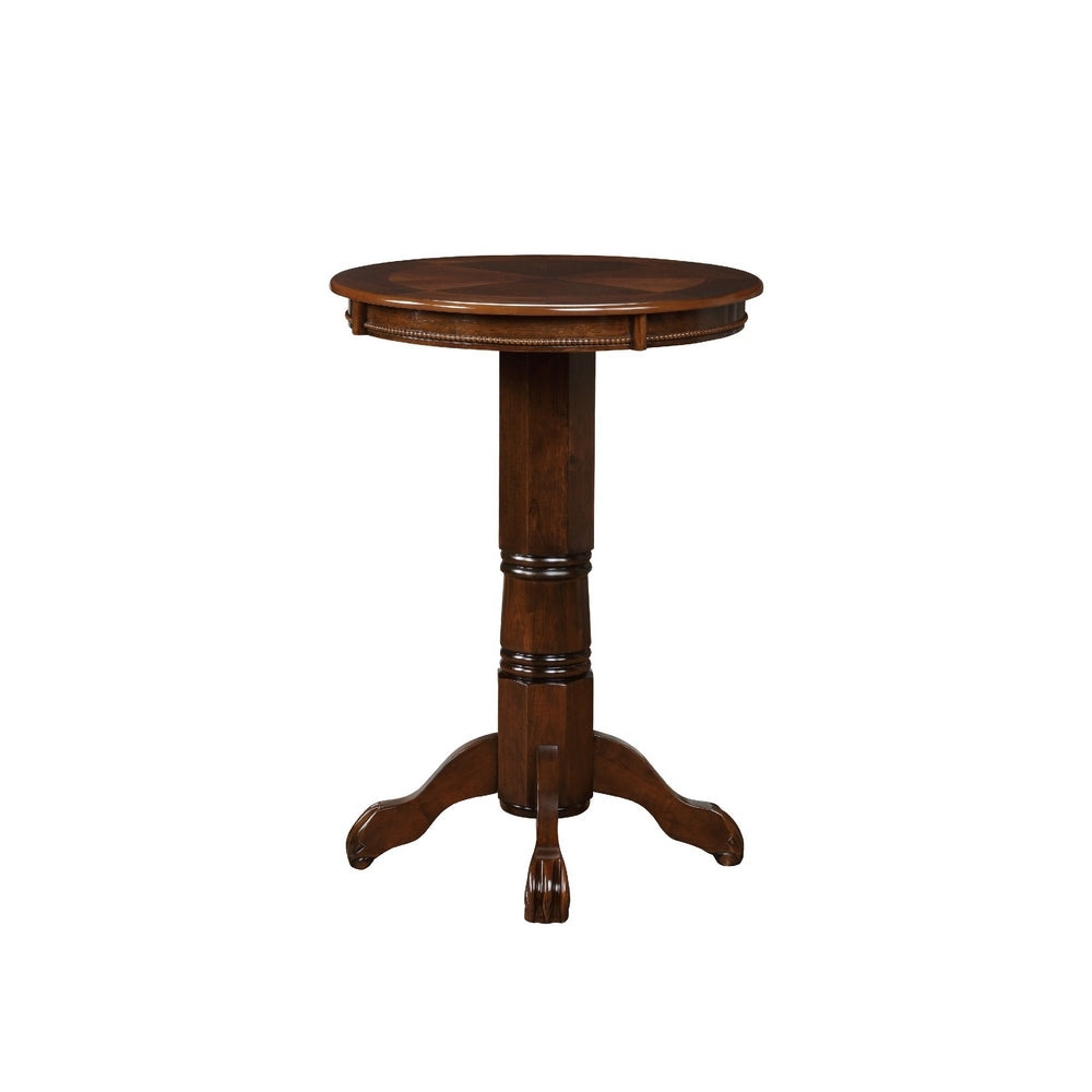 Ava 42 Inch Wood Pub Bar Table Sunburst Design Carved Pedestal Cappuccino By Casagear Home BM274274