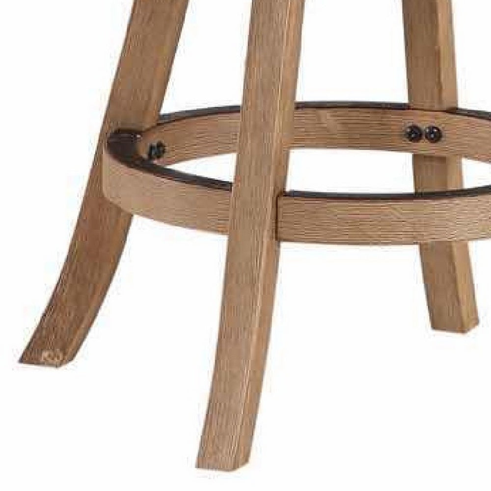 Liam 24 Inch Wood Counter Stool Swivel Seat High Density Foam Cushion Ivory By Casagear Home BM274277