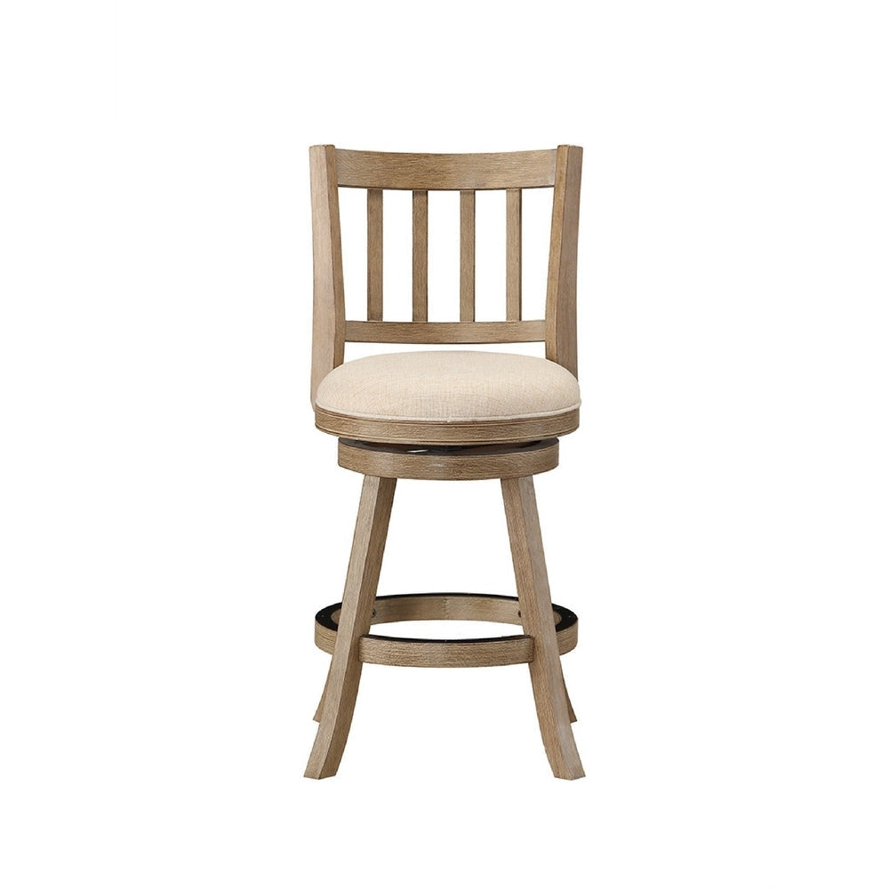 Adam 24 Inch Solid Wood Swivel Counter Stool Slatted Back Ivory By Casagear Home BM274279
