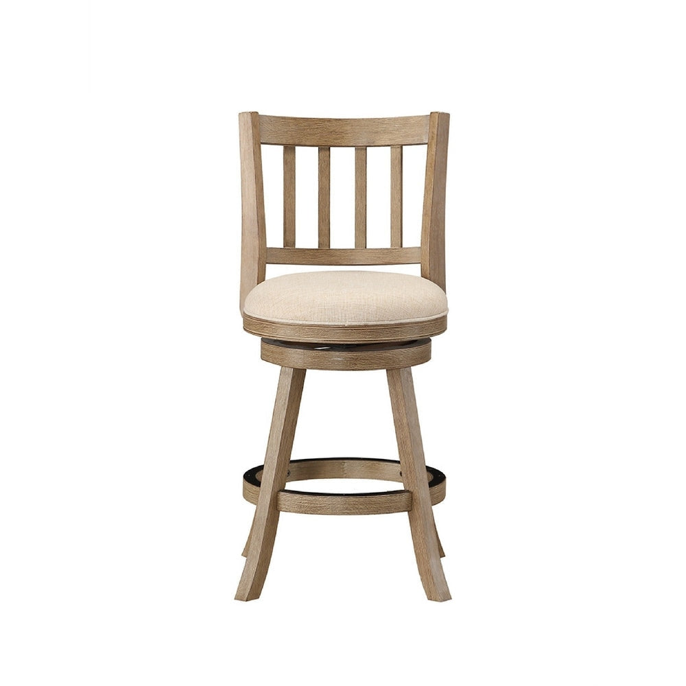 Adam 24 Inch Solid Wood Swivel Counter Stool Slatted Back Ivory By Casagear Home BM274279