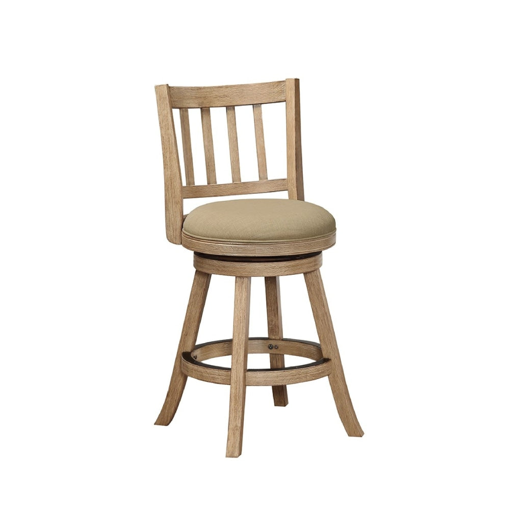 Adam 24 Inch Solid Wood Swivel Counter Stool Slatted Back Oat Brown By Casagear Home BM274281
