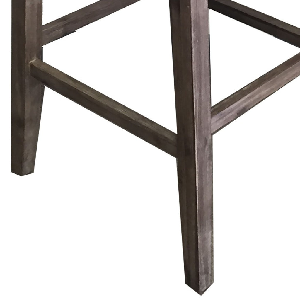 29 Inch Rubberwood Barstool with Wood Grain Details Panel Back Brown By Casagear Home BM274285