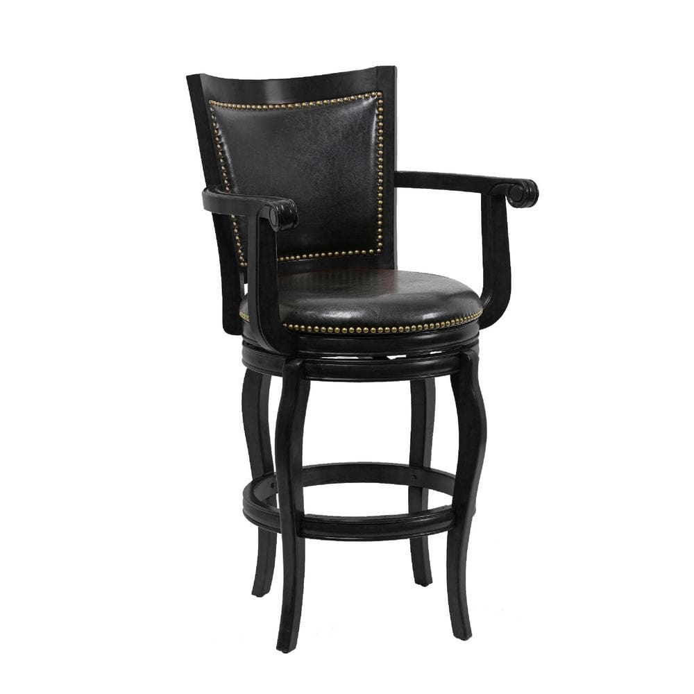 Hugo 29 Inch Swivel Barstool, Wood, Open Rolled Arms, Black By Casagear Home
