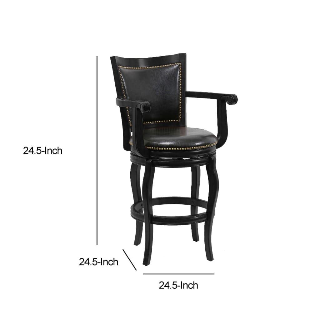 Hugo 29 Inch Swivel Barstool Wood Open Rolled Arms Black By Casagear Home BM274303