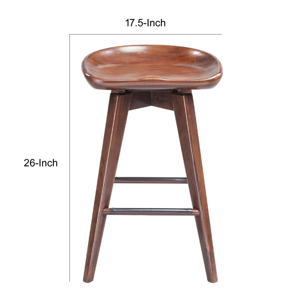 Esme 24 Inch Swivel Counter Stool Contour Seat Wood Tapered Legs Brown By Casagear Home BM274304