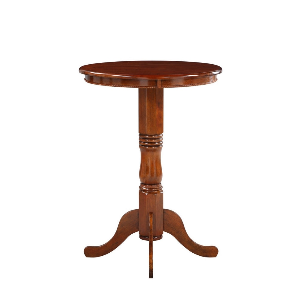 32 Inch Round Pub Bar Table Classic Turned Pedestal MDF Wood Walnut Brown By Casagear Home BM274314