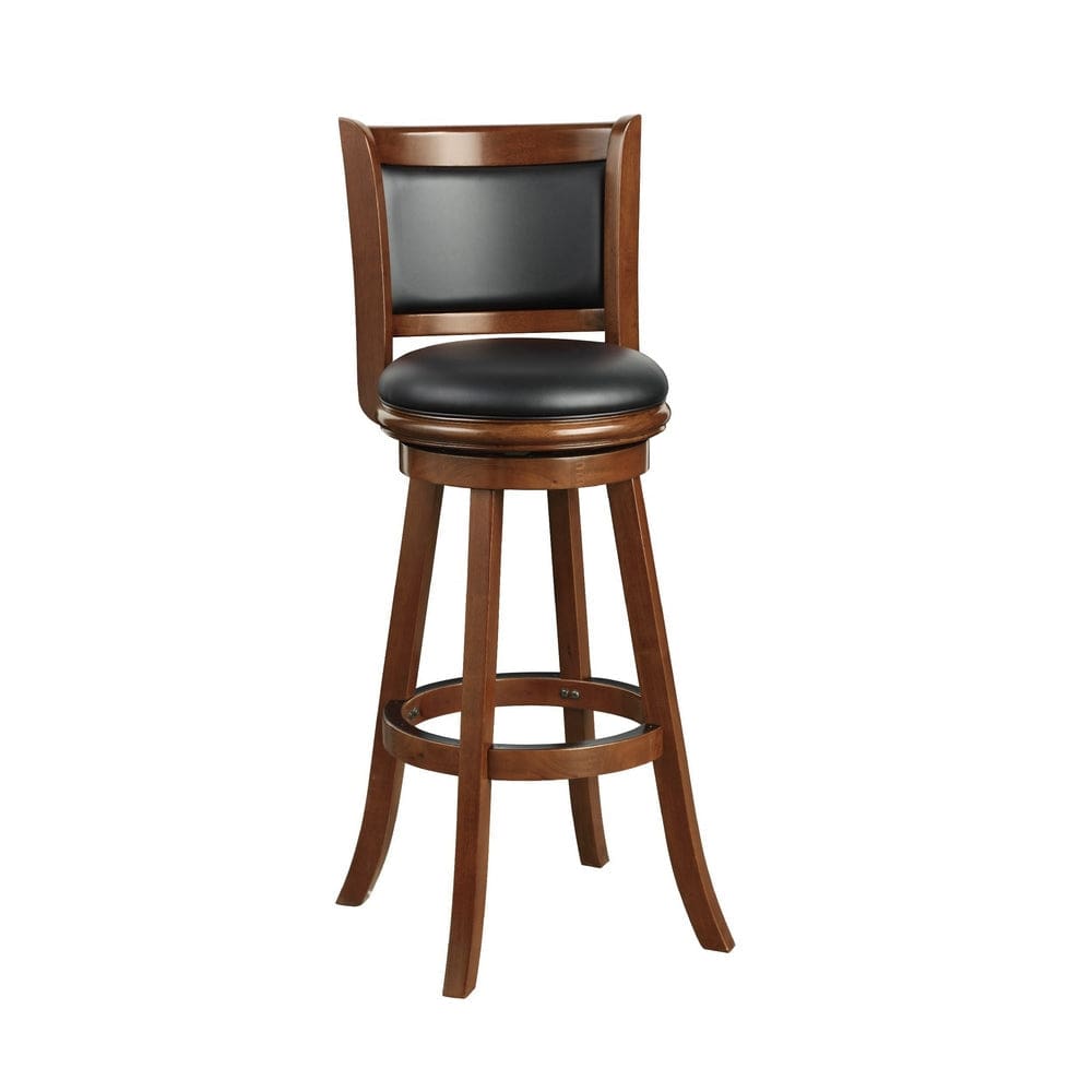Pio 34 Inch Extra Tall Swivel Bar Stool, Wood, Faux Leather, Cherry Brown By Casagear Home