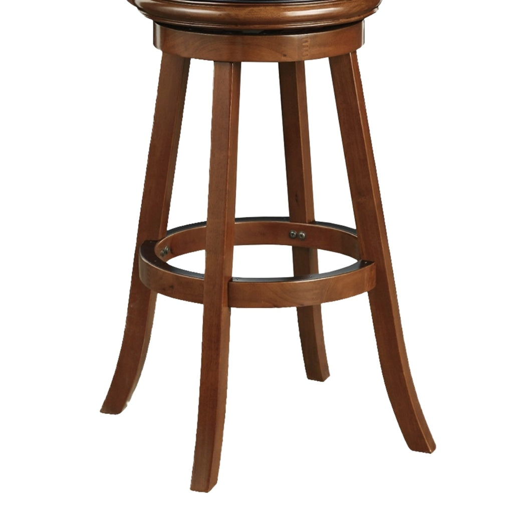 Pio 34 Inch Extra Tall Swivel Bar Stool Wood Faux Leather Cherry Brown By Casagear Home BM274343
