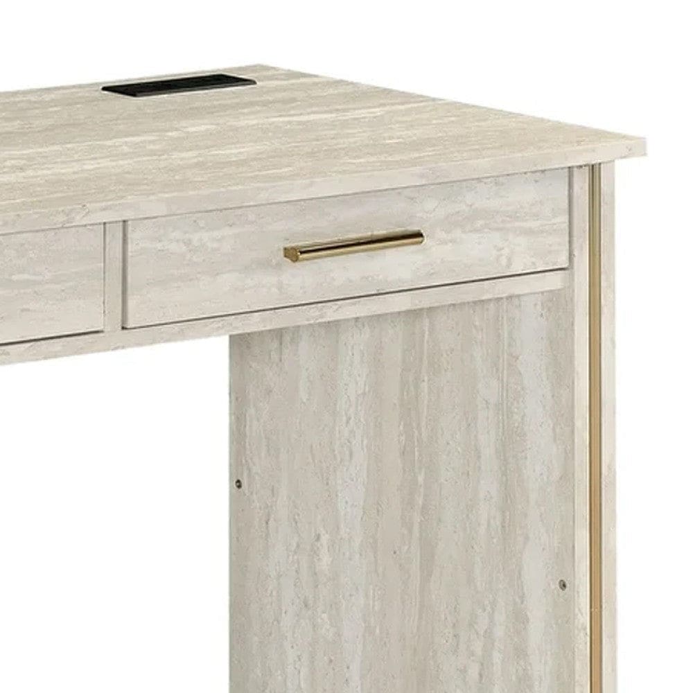 42 Inch Desk Console Table 2 Drawers Metal Base Oak White Gold By Casagear Home BM274607