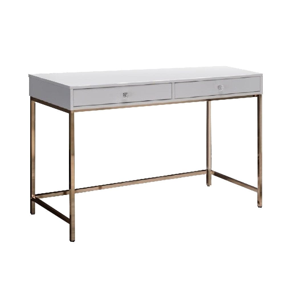 Desk Console Table | 47" | Metal Frame | White & Gold