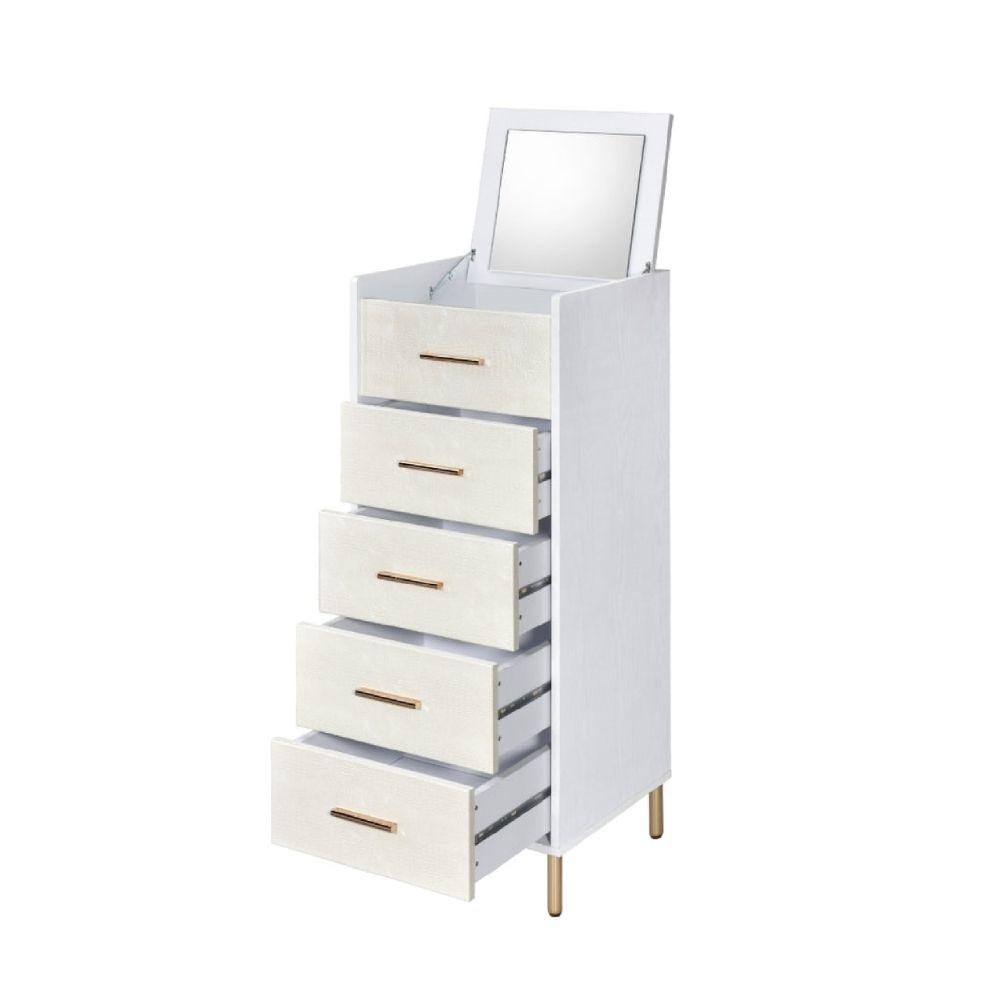 San 45 Inch 5 Drawer Jewelry Storage Chest Gold Metal Legs White and Gold By Casagear Home BM274616