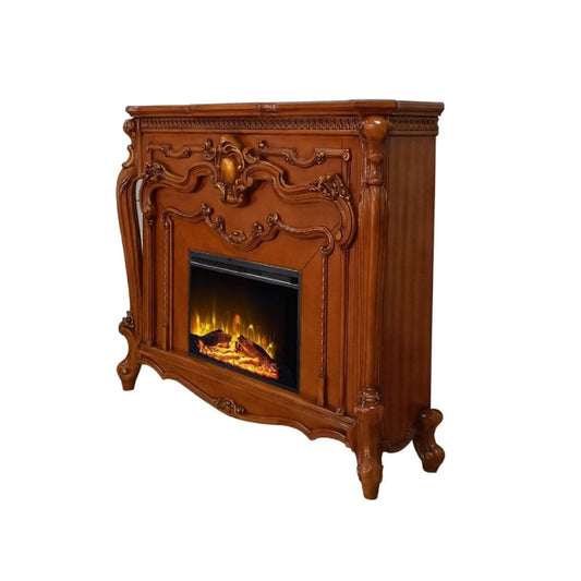 Ples 59 Inch Electric Fireplace, Carved Scrolled Legs, Walnut Brown By Casagear Home