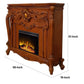 Ples 59 Inch Electric Fireplace Carved Scrolled Legs Walnut Brown By Casagear Home BM274620