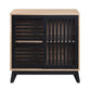 Nael 30 Inch Wood Accent Cabinet With Slatted Sliding Doors Oak Black By Casagear Home BM274631