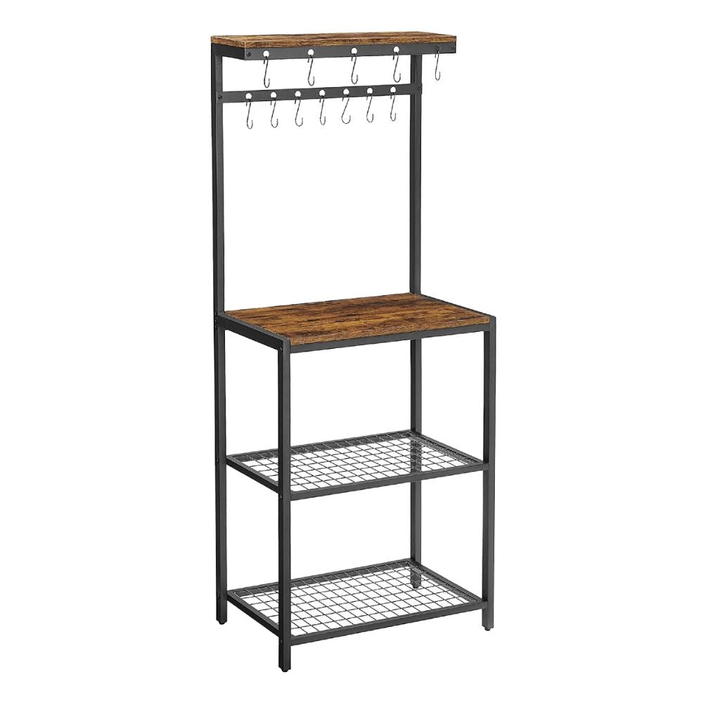 Hugh Baker's Rack | 57" | Microwave Shelf | 12 Hooks | Brown