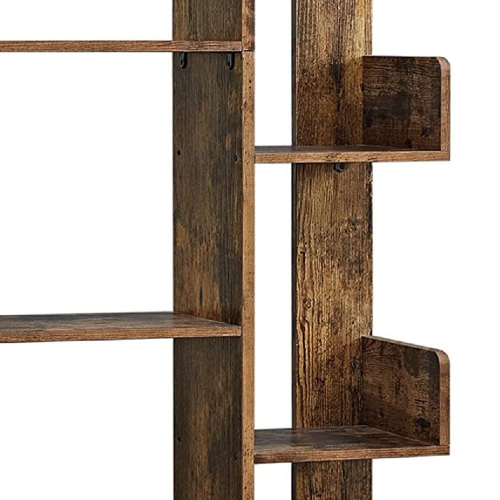 Grace 55 Inch Wood Tree Branch Bookcase 13 Compartments Rustic Brown By Casagear Home BM274773