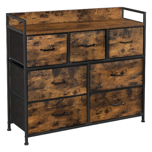 Grace 39 Inch Wood Dresser Chest, 7 Removable Drawers, Fabric Sides, Brown By Casagear Home