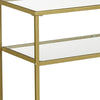 Kin 39 Inch Sofa Console Table Metal Frame Tempered Glass Shelves Gold By Casagear Home BM274786