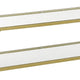 Kin 39 Inch Sofa Console Table Metal Frame Tempered Glass Shelves Gold By Casagear Home BM274786