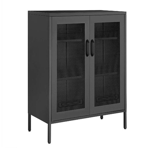 71 Inch 2 Door Storage Cabinet, 4 Adjustable Shelves, Powder Coated Black By Casagear Home
