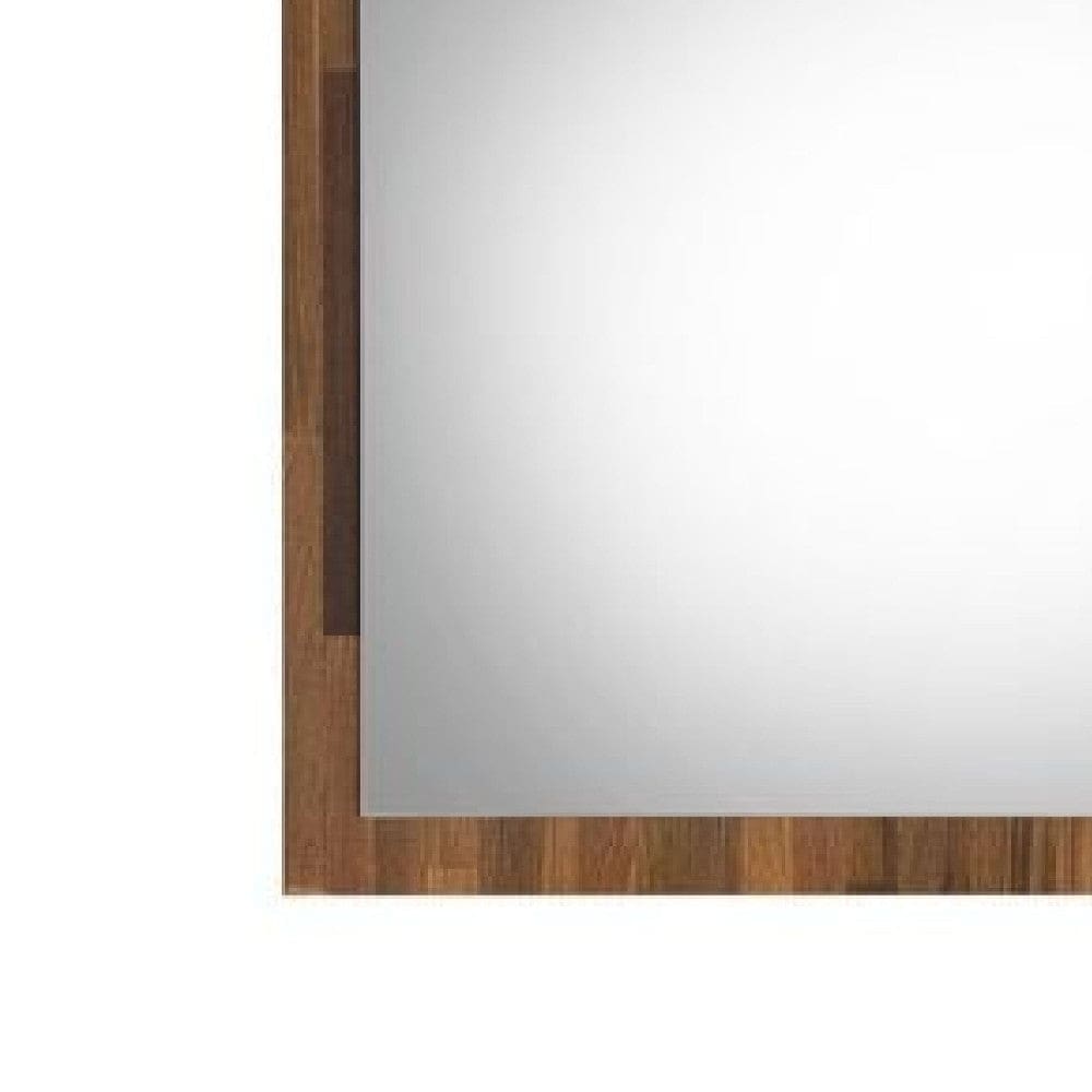 32 Inch Wall Mirror Rectangular Portrait Plank Wood Frame Walnut Brown By Casagear Home BM275052