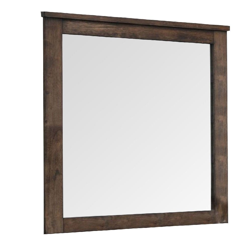 41 Inch Wood Portrait Mirror, Beveled Trim Top, Wood Grain, Oak Brown By Casagear Home