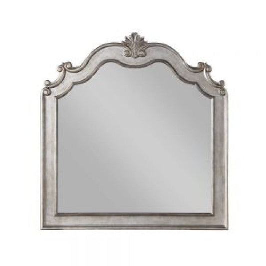 Wood Mirror | 43" | Scalloped Crown Top | Silver