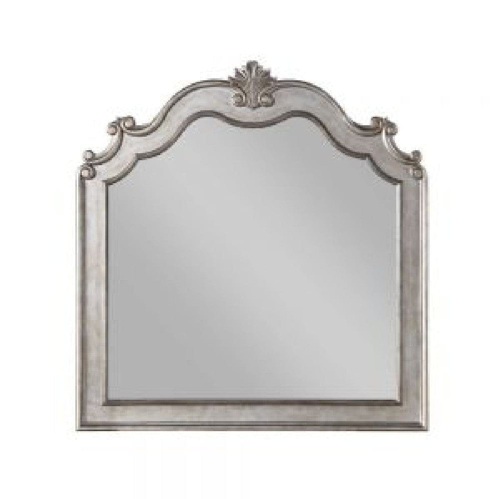 Wood Mirror | 43" | Scalloped Crown Top | Silver