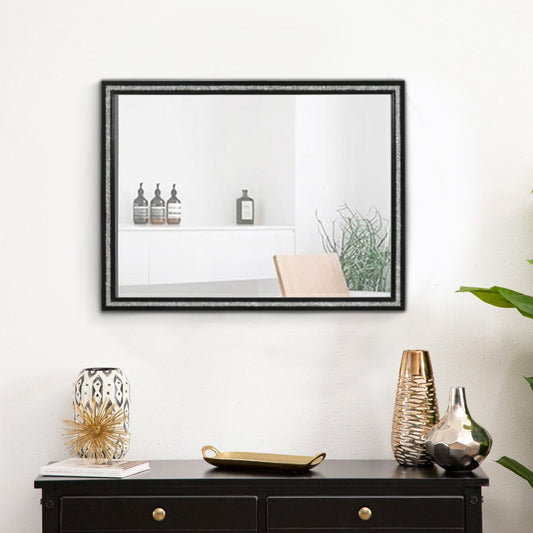 Solid Wood Mirror | 46" | Landscape | Silver Accent | Black