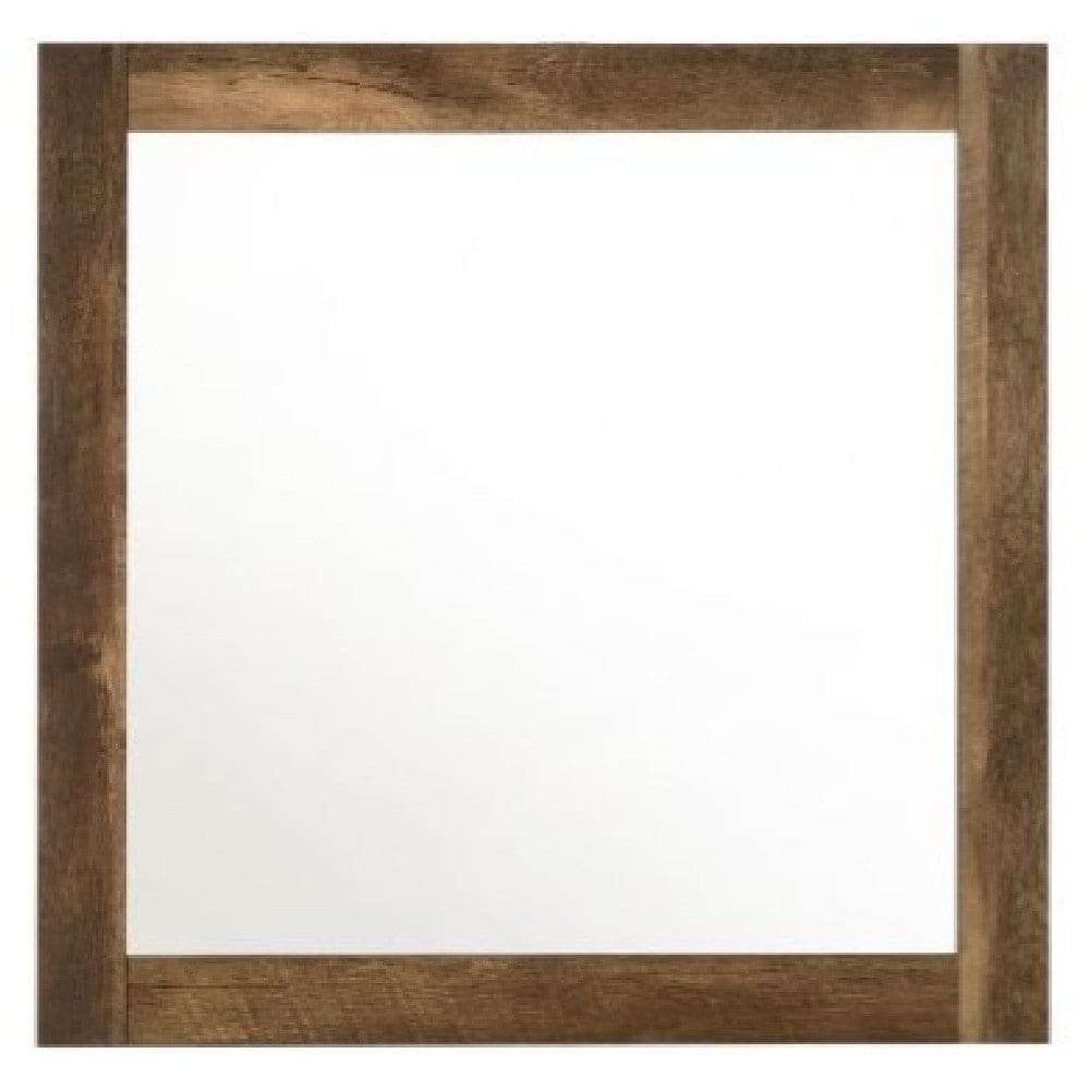35 Inch Solid Wood Mirror, Square, Rustic Oak Brown By Casagear Home