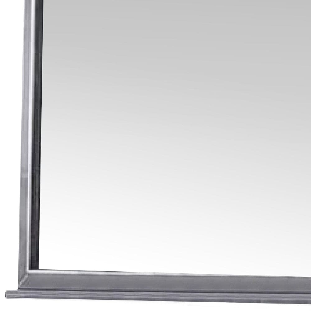 39 Inch Wood Mirror Scooped Corners Silver Trim Charcoal Gray By Casagear Home BM275083