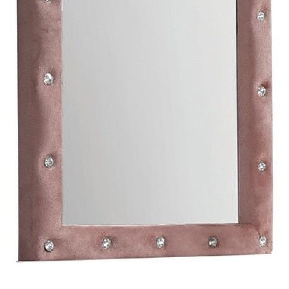 22 Inch Contemporary Upholstered Mirror Crystal Tufting Arched Top Pink By Casagear Home BM275086
