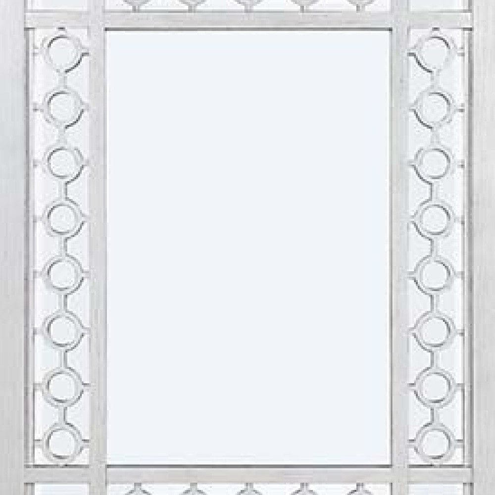 40 Inch Ornate Wood Mirror Portrait Round Cut Out Design White By Casagear Home BM275088