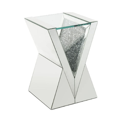 Noe End Table | 24" | V Base | Faux Diamond | Silver
