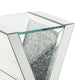 Noe 24 Inch Mirrored End Table V Pedestal Base Faux Diamond Silver By Casagear Home BM275091