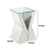 Noe 24 Inch Mirrored End Table V Pedestal Base Faux Diamond Silver By Casagear Home BM275091