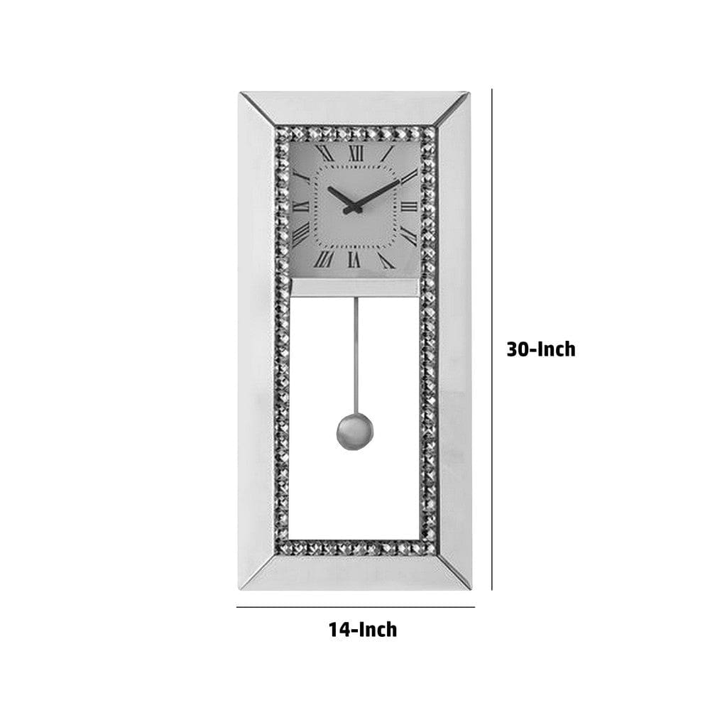 Noe 30 Inch Wall Clock Crystal Diamond Inlaid Trim Pendulum White By Casagear Home BM275471