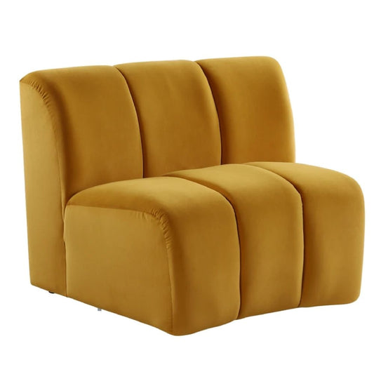 Theo 43 Inch Armless Accent Chair, Velvet, Curved Channel Tufting, Yellow By Casagear Home