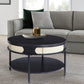 Bert 32 Inch Round Coffee Table, Rattan Apron Accent, Metal Legs, Black By Casagear Home