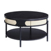 Bert 32 Inch Round Coffee Table, Rattan Apron Accent, Metal Legs, Black By Casagear Home