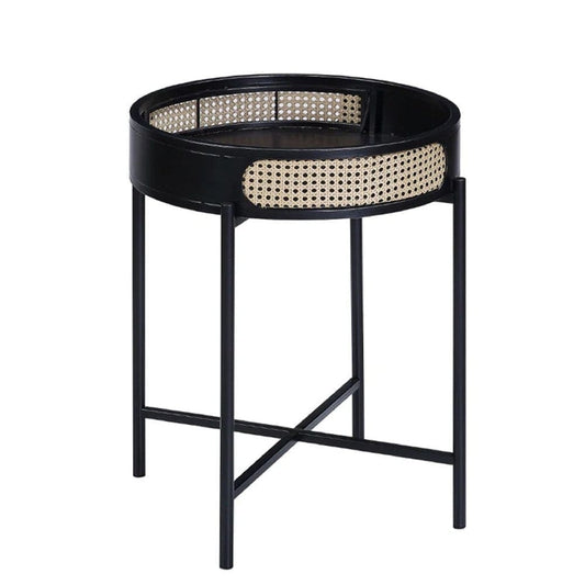 Bert End Table | 24" Round | Rattan Accent | Black