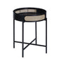 Bert 24 Inch Round End Table, Rattan Apron Accent, Metal Legs, Black By Casagear Home