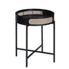 Bert 24 Inch Round End Table, Rattan Apron Accent, Metal Legs, Black By Casagear Home
