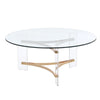 Hale 41 Inch Round Coffee Table, Glass Top, Acrylic Legs, Clear, Gold By Casagear Home