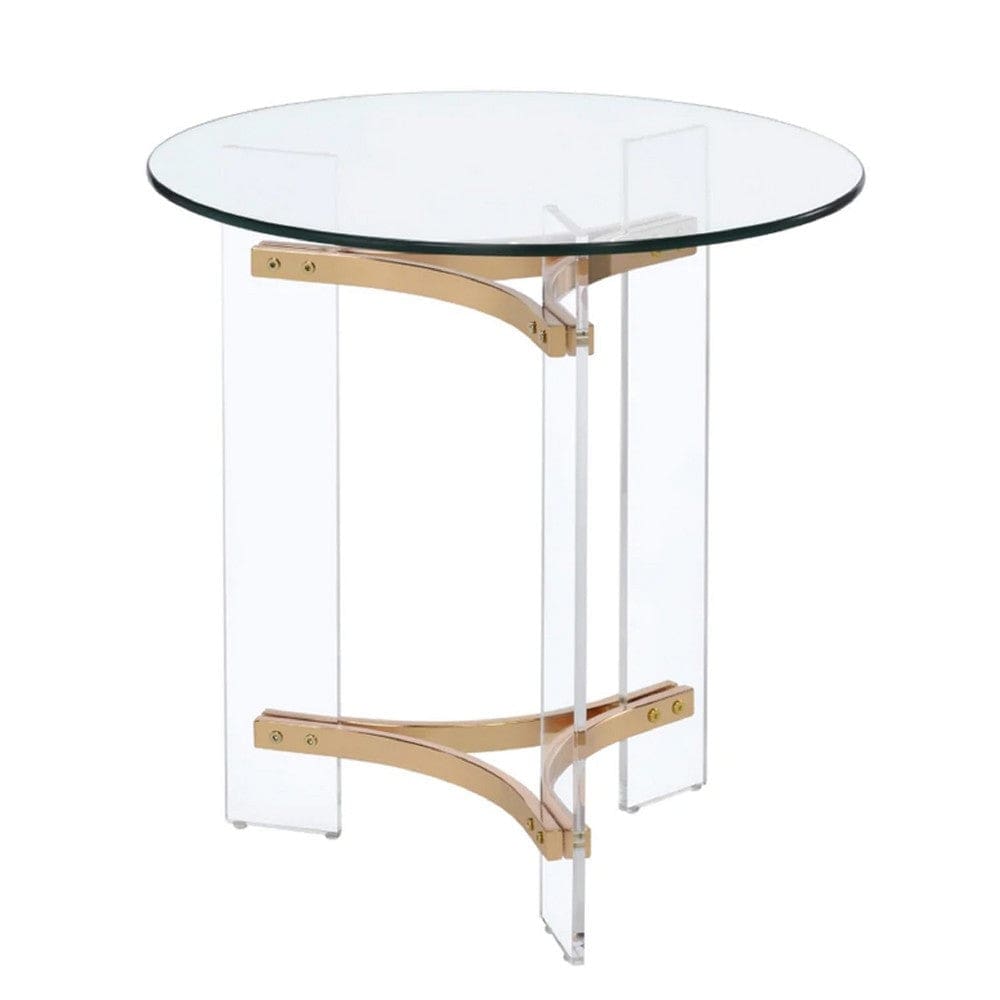 Hale End Table | 23" Round | Glass Top | Clear & Gold