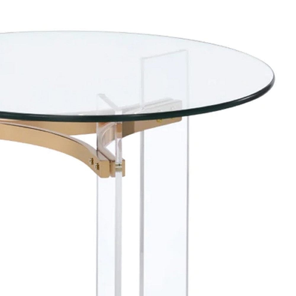 Hale 23 Inch Round End Table Glass Top Acrylic Legs Clear Gold By Casagear Home BM275492
