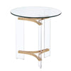 Hale 23 Inch Round End Table, Glass Top, Acrylic Legs, Clear, Gold By Casagear Home