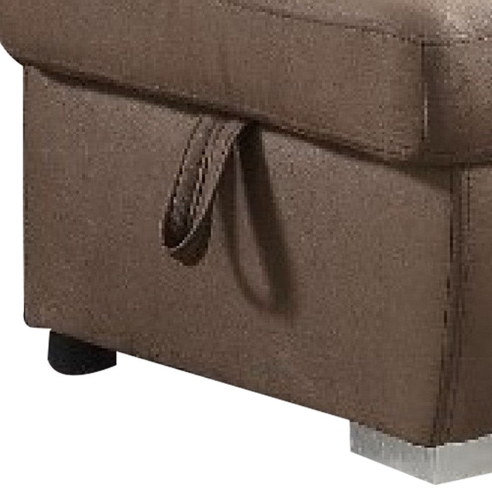 40 Inch Storage Fabric Ottoman Block Feet Taupe Brown By Casagear Home BM275506
