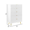 Tyra 49 Inch Wood Tall Dresser Chest Wavy Design Gold Metal Legs White By Casagear Home BM275525